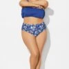 Navy Blue Floral High Waist Plus Size Bottom -Maraluxe Swimwear Shop b debt002022 1