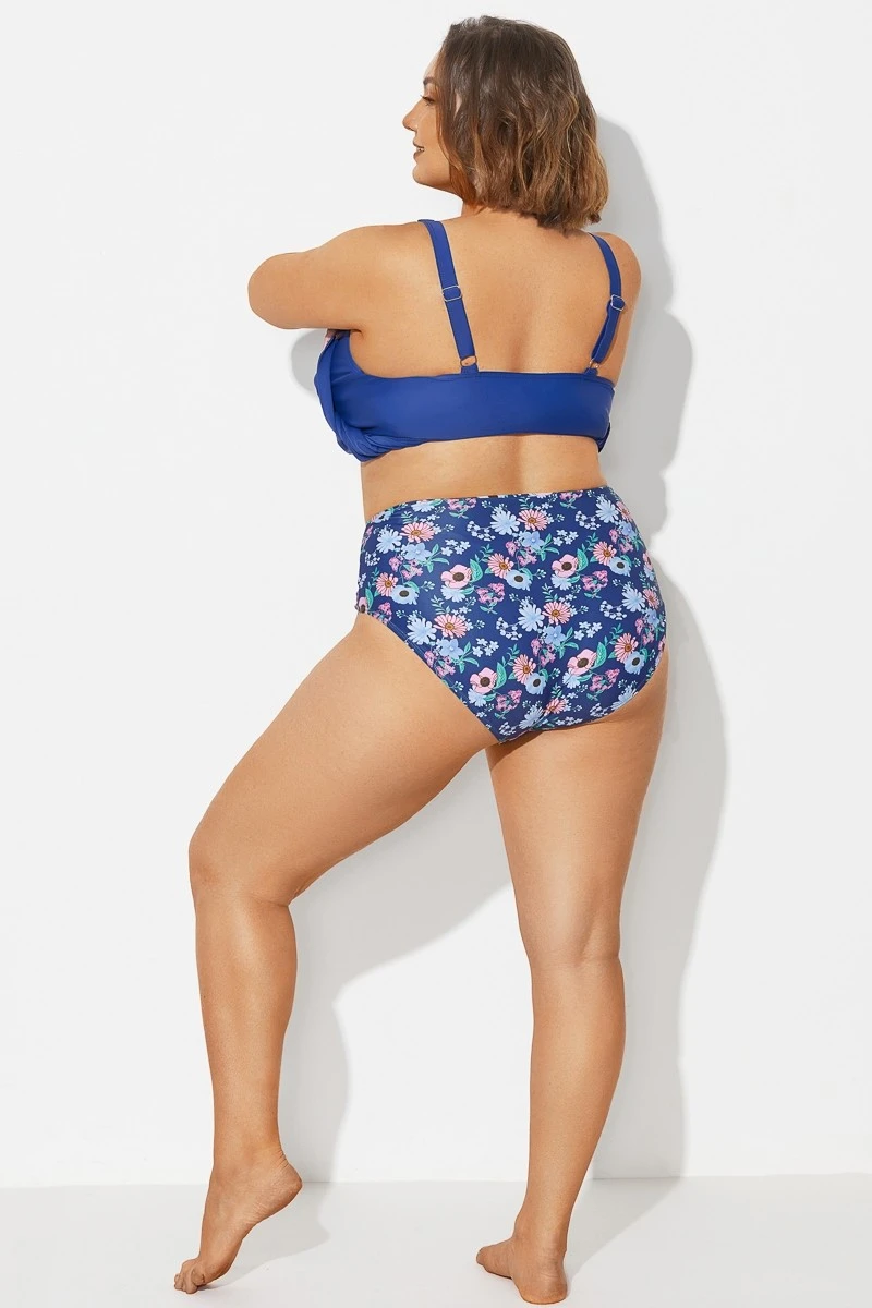 Navy Blue Floral High Waist Plus Size Bottom 4 Navy Blue Floral High Waist Plus Size Bottom - Image 2