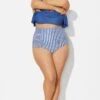 Navy＆White Vertical Stripe High Waisted Bkini Bottom -Maraluxe Swimwear Shop b debt002023 1 1