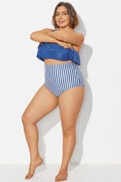 Navy＆White Vertical Stripe High Waisted Bkini Bottom -Maraluxe Swimwear Shop b debt002023 4