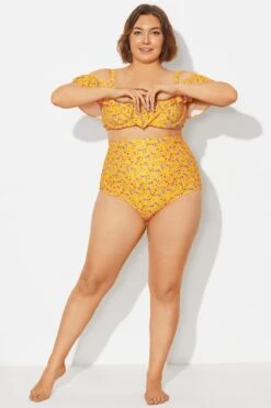 Yellow Floral High Waist Brief For Lady -Maraluxe Swimwear Shop b debt002024 3