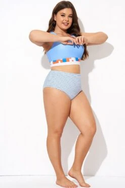 Blue And White Striped Swim Bottom -Maraluxe Swimwear Shop b debt006006 4