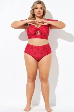 Red Flower Detail Lady Bikini Shorts