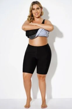 Black Solid Long Bike Short Swim Bottom -Maraluxe Swimwear Shop b debt010001 4