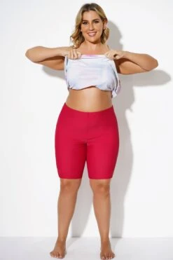 Wine Red Women Long Bike Short Swim Bottom -Maraluxe Swimwear Shop b debt010003 1