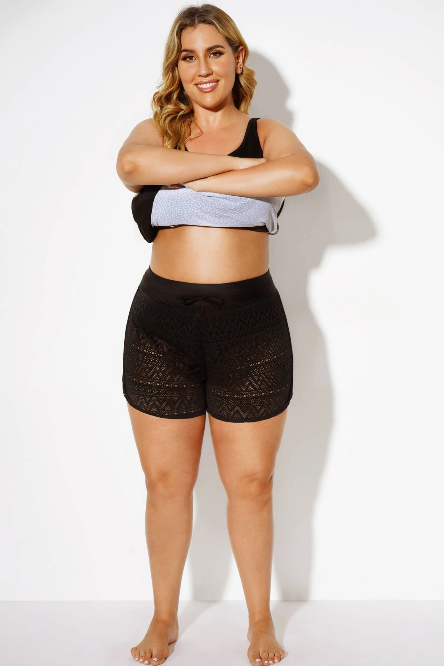 Black Hollow Out Lace Overlay Swim Short 6 Black Hollow Out Lace Overlay Swim Short - Image 4