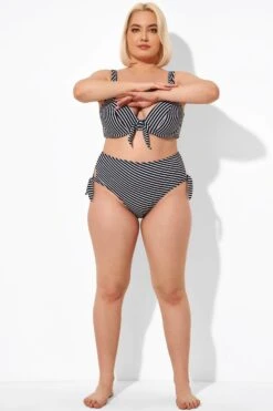 Black Stripe Side Knot High Waist Brief For Lady 9 Black Stripe Side Knot High Waist Brief For Lady -Maraluxe Swimwear Shop b debt027004 4 1