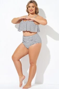 Black And White Stripes Hight Waist Bottom -Maraluxe Swimwear Shop b debt040011 4