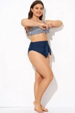 Striped Tie Front Women Bikini Bottom -Maraluxe Swimwear Shop b debt049004 3