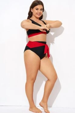 Black And Red High Waisted Bikini Bottom -Maraluxe Swimwear Shop b debt049005 4