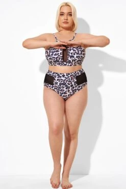 Leopard Mesh High Waisted Swim Bottoms