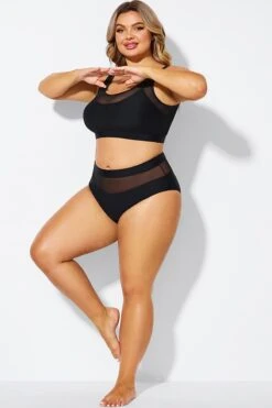 Mesh Patchwork Solid Black Bikini Bottom -Maraluxe Swimwear Shop b debt062001 3