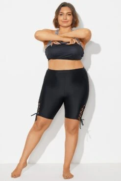 Lace Up Side Black Mid Waist Swim Shorts 8 Lace Up Side Black Mid Waist Swim Shorts -Maraluxe Swimwear Shop b debt064001 3