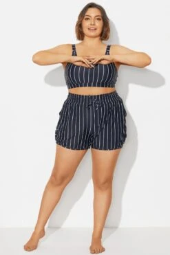 Plus Size Black ＆ White Pinstripe Shorts -Maraluxe Swimwear Shop b debt065001 3