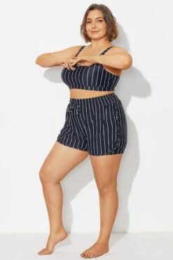 Plus Size Black ＆ White Pinstripe Shorts -Maraluxe Swimwear Shop b debt065001 4