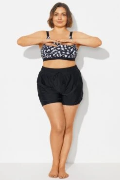 Plus Size Black Mid Waist Women Shorts -Maraluxe Swimwear Shop b debt065002 3
