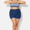 Plus Size Navy Mid Waist Women Shorts -Maraluxe Swimwear Shop b debt065003 1