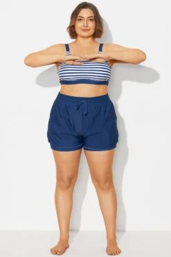 Plus Size Navy Mid Waist Women Shorts 8 Plus Size Navy Mid Waist Women Shorts -Maraluxe Swimwear Shop b debt065003 3