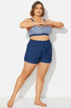 Plus Size Navy Mid Waist Women Shorts 9 Plus Size Navy Mid Waist Women Shorts -Maraluxe Swimwear Shop b debt065003 4