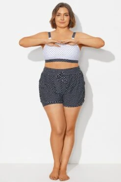 White Polka Dots Mid Waist Women Shorts