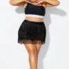 Plus Size Black High Waisted Tassel Trim Skirt -Maraluxe Swimwear Shop b debt066001 33
