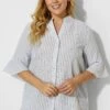 V-Neck Stripe Button Up Cover Up Shirt -Maraluxe Swimwear Shop b decu002 1
