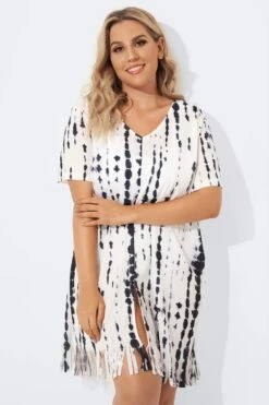 Front Slit Fringe Trim Tunic Cover Up -Maraluxe Swimwear Shop b decu003 3