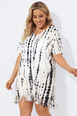 Front Slit Fringe Trim Tunic Cover Up -Maraluxe Swimwear Shop b decu003 4