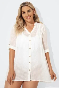 White Button Up Cover Up Shirt With Pockets 8 White Button Up Cover Up Shirt With Pockets -Maraluxe Swimwear Shop b decu005 3