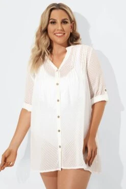 White Button Up Cover Up Shirt With Pockets 9 White Button Up Cover Up Shirt With Pockets -Maraluxe Swimwear Shop b decu005 4