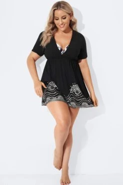 Black Elastic Waistband V-Neck Cover Up Dress -Maraluxe Swimwear Shop b decu007 3