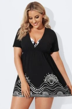 Black Elastic Waistband V-Neck Cover Up Dress -Maraluxe Swimwear Shop b decu007 4