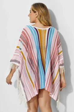 Colorful Vertical Stripes Square Cover Up With Tassels 8 Colorful Vertical Stripes Square Cover Up With Tassels -Maraluxe Swimwear Shop b decu009 3