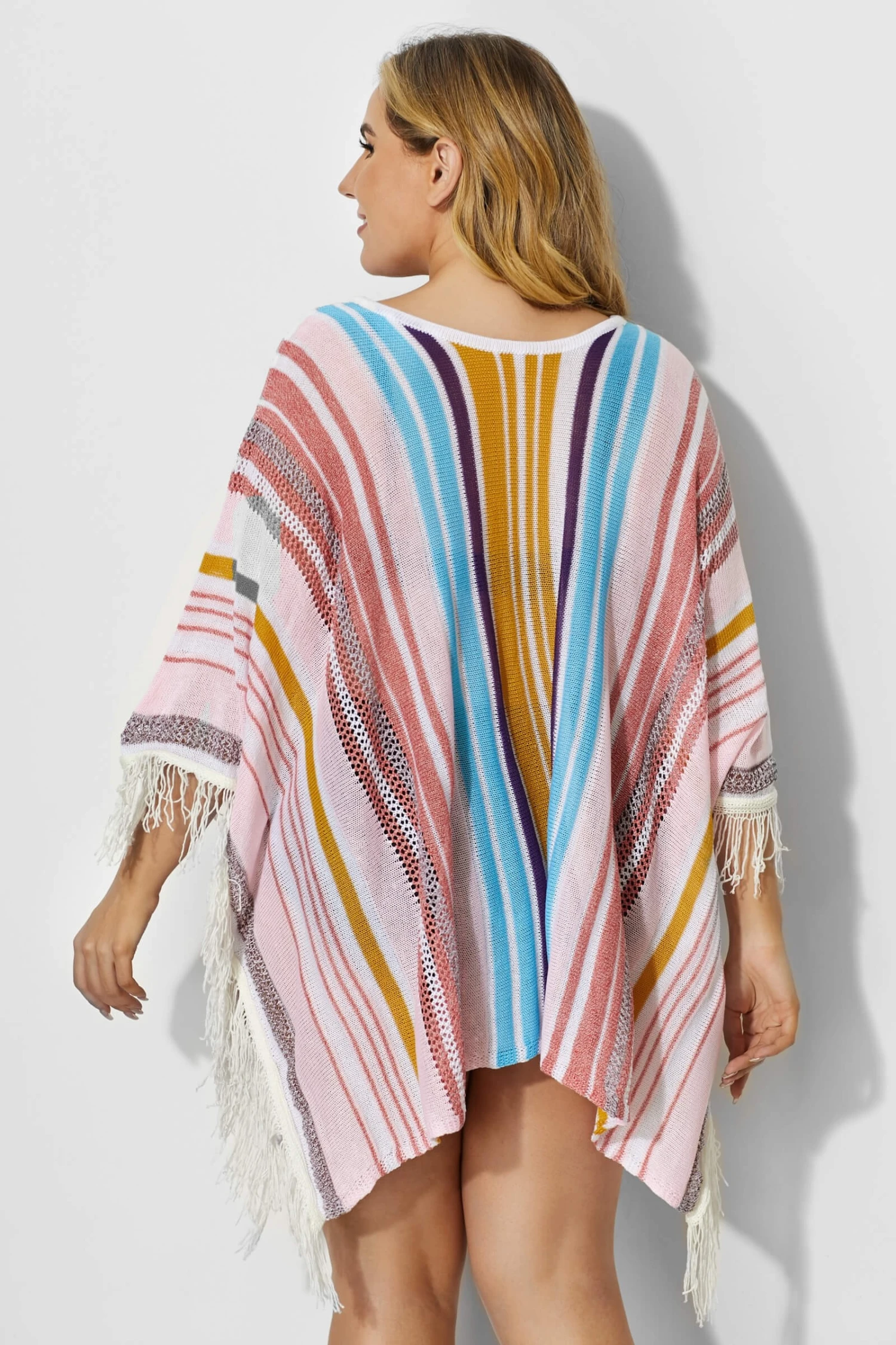 Colorful Vertical Stripes Square Cover Up With Tassels 5 Colorful Vertical Stripes Square Cover Up With Tassels - Image 3
