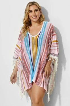 Colorful Vertical Stripes Square Cover Up With Tassels 9 Colorful Vertical Stripes Square Cover Up With Tassels -Maraluxe Swimwear Shop b decu009 4