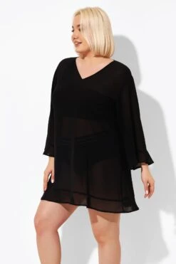 Black Ruffle Hem V-neck Tunic Cover Up -Maraluxe Swimwear Shop b decu023 4