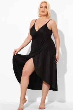 Black Backless Spaghetti Strap Long Cover Up -Maraluxe Swimwear Shop b decu025 4