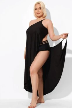Black Backless Spaghetti Strap Long Cover Up -Maraluxe Swimwear Shop b decu025 6