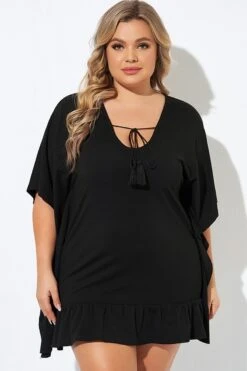 Ruffle Hem Tassel Tie Detail Cover Up Tunic -Maraluxe Swimwear Shop b decu032 3