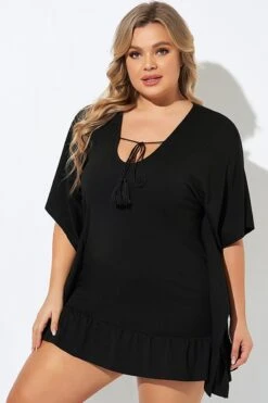 Ruffle Hem Tassel Tie Detail Cover Up Tunic -Maraluxe Swimwear Shop b decu032 4