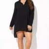 Black V-neck Side Split Cover Up Shirt Beach Dress -Maraluxe Swimwear Shop b decu034 1