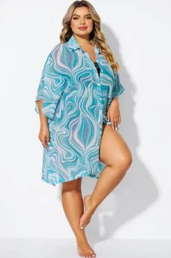 Tide Ripple V-Neck Button Thing Tunic -Maraluxe Swimwear Shop b decu039 6