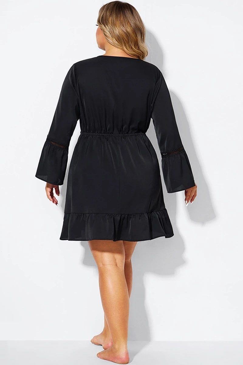 Black Low Neck & Tassel V-Neck Cover Up Tunic 4 Black Low Neck & Tassel V-Neck Cover Up Tunic - Image 2