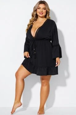 Black Low Neck & Tassel V-Neck Cover Up Tunic 11 Black Low Neck & Tassel V-Neck Cover Up Tunic -Maraluxe Swimwear Shop b decu040 4
