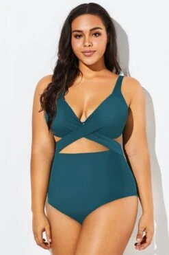 Green Modest Cut-out One Piece Swimsuit For Lady -Maraluxe Swimwear Shop b deop006001 33