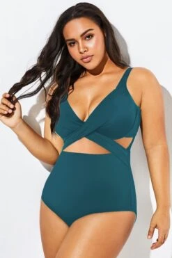 Green Modest Cut-out One Piece Swimsuit For Lady -Maraluxe Swimwear Shop b deop006001 44