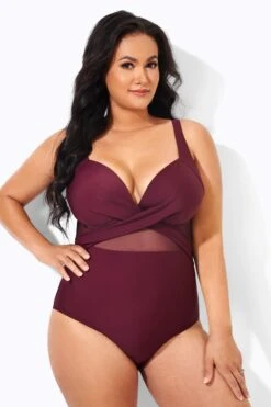 Wine Cut Out Mesh Fashion One Piece Swimsuit 9 Wine Cut Out Mesh Fashion One Piece Swimsuit -Maraluxe Swimwear Shop b deop006007 4