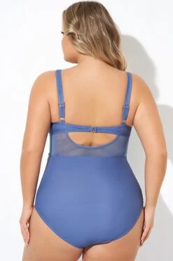 Blue Cut Out Mesh Adjustable Straps One Piece Swimsuit -Maraluxe Swimwear Shop b deop006009 2