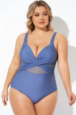 Blue Cut Out Mesh Adjustable Straps One Piece Swimsuit -Maraluxe Swimwear Shop b deop006009 6