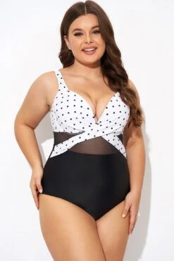 Elegant Dot Colorblock Mesh One Piece Swimsuit -Maraluxe Swimwear Shop b deop006010 1